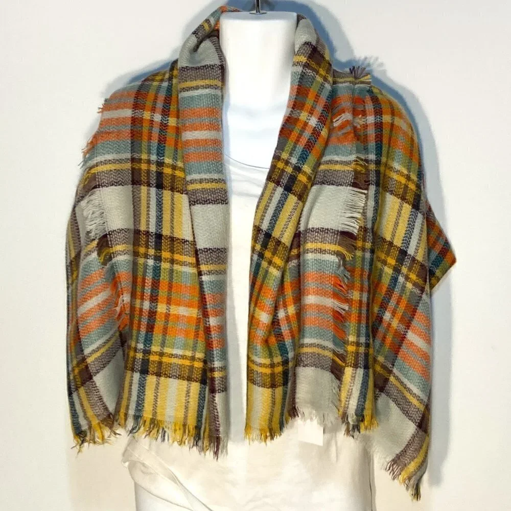 Neal LINK NWT Large plaid scarf or wrap 59 x 59 multi colored